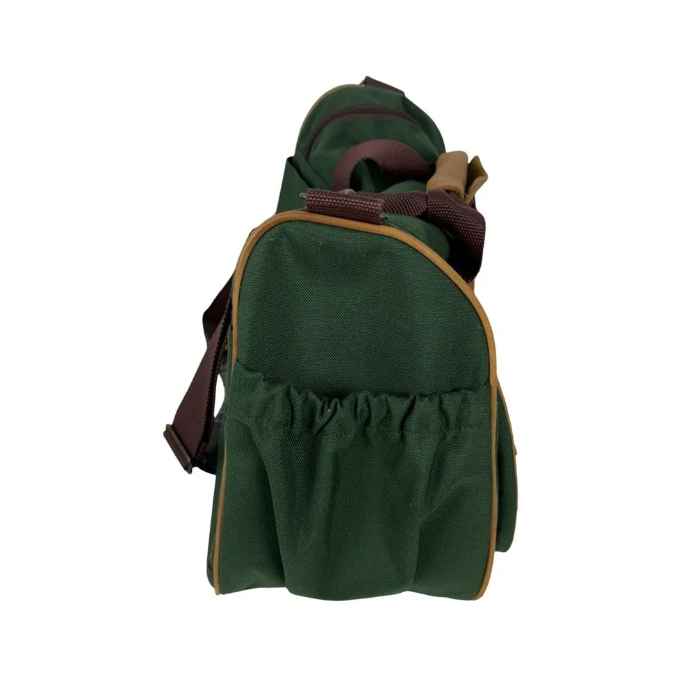 LL Bean Duffle Bag Carry On Small Green Canvas & Leather Straps Vintage